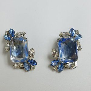 Vintage Rhinestone and Blue Glass Earrings